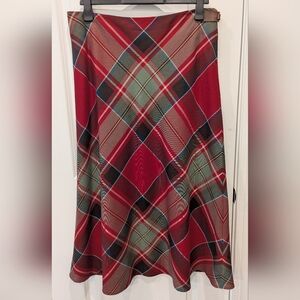Lauren Ralph Lauren Red Tartan Plaid Wool Maxi Midi Skirt 16 belt Christmas